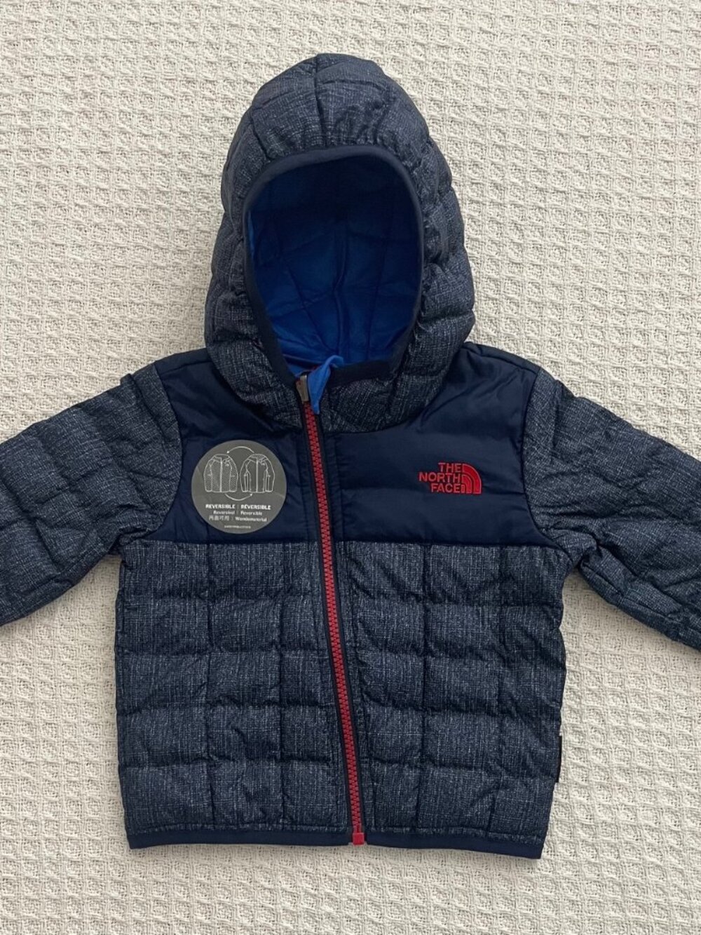 NORTH FACE Infant Reversible Thermoball Hoody Jacket - Denim Blue - 3-6 Months